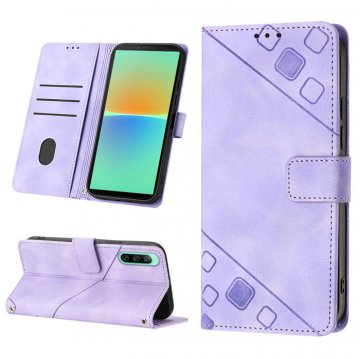 Skin-friendly Sony Xperia 10 V Wallet Stand Case with Wrist Strap Purple