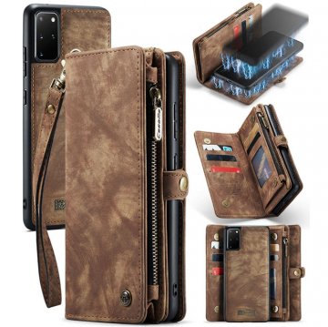 CaseMe Samsung Galaxy S20 Plus Zipper Wallet Case with Wrist Strap Coffee