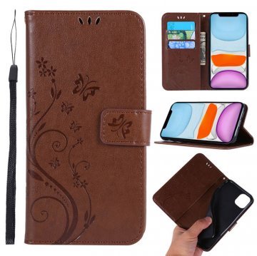 iPhone 11 Butterfly Pattern Wallet Magnetic Stand PU Leather Case Brown
