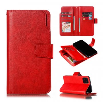 iPhone 11 Pro Max Wallet Stand Crazy Horse Leather Case Red