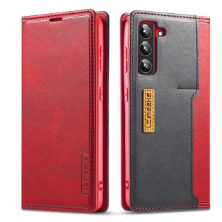 LC.IMEEKE Samsung Galaxy S22 Magnetic Stand Case With Card Slots Red