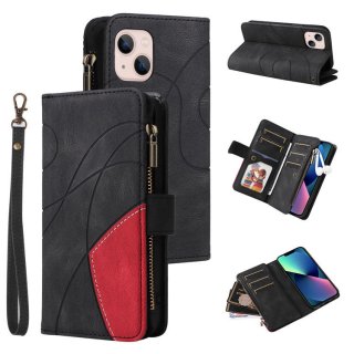 iPhone 13 Mini Zipper Wallet Magnetic Stand Case Black