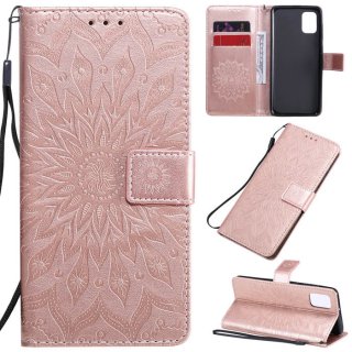 Samsung Galaxy A31 Embossed Sunflower Wallet Stand Case Rose Gold