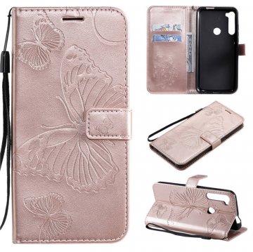 Motorola One Fusion Plus Embossed Butterfly Wallet Magnetic Stand Case Rose Gold