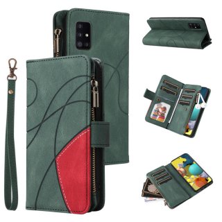 Samsung Galaxy A51 5G Zipper Wallet Magnetic Stand Case Green