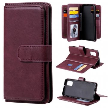 Samsung Galaxy A41 Multi-function 10 Card Slots Wallet Case Claret