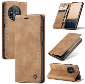 CaseMe OnePlus 11 Wallet Magnetic Retro Suede Leather Case Brown