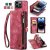 CaseMe iPhone 14 Pro Max Zipper Wallet Case with Wrist Strap Red