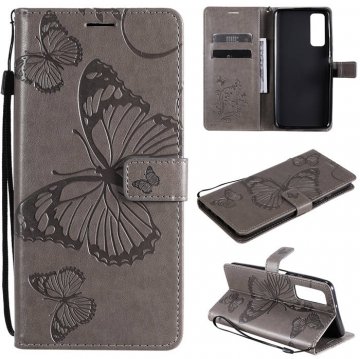 Huawei P Smart 2021 Embossed Butterfly Wallet Magnetic Stand Case Gray