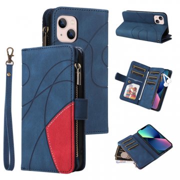 iPhone 13 Mini Zipper Wallet Magnetic Stand Case Blue
