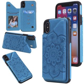 iPhone X/XS Embossed Wallet Magnetic Stand Case Blue