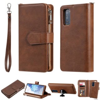 Samsung Galaxy S20 FE Zipper Wallet Magnetic Detachable 2 in 1 Case Brown