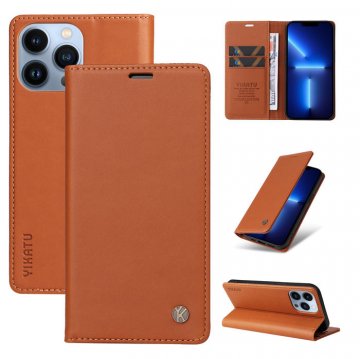YIKATU iPhone 13 Pro Max Wallet Kickstand Magnetic Case Brown