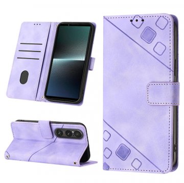 Skin-friendly Sony Xperia 1 V Wallet Stand Case with Wrist Strap Purple
