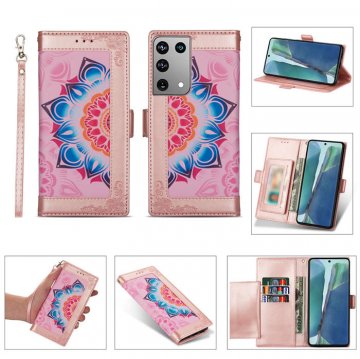 Samsung Galaxy S21/S21 Plus/S21 Ultra Flower Patterned Wallet Stand Case Rose Gold