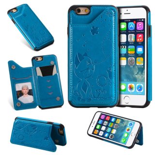iPhone 6/6s Bee and Cat Embossing Magnetic Card Slots Stand Cover Blue