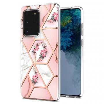 Samsung Galaxy S20 Ultra Flower Pattern Marble Electroplating TPU Case Pink
