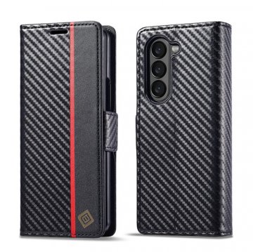LC.IMEEKE Samsung Galaxy Z Fold 5 Wallet Carbon Fiber Texture Leather Case