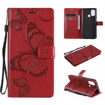 OnePlus Nord N100 Embossed Butterfly Wallet Magnetic Stand Case Red