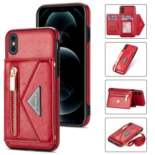 Crossbody Zipper Wallet iPhone XS Max Case With Strap Red