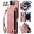 CaseMe iPhone 14 Pro Max Zipper Wallet Case with Wrist Strap Pink