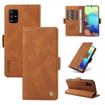 YIKATU Samsung Galaxy A71 5G Skin-touch Wallet Kickstand Case Brown