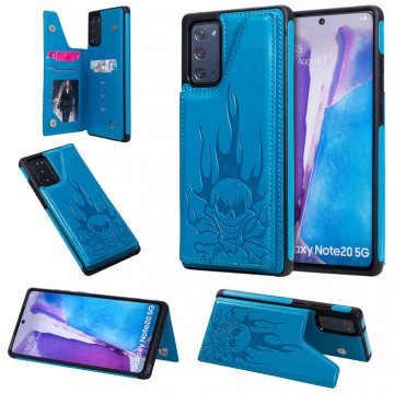 Samsung Galaxy Note 20 Embossed Skull Magnetic Clasp Wallet Stand Case Blue