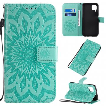 Huawei P40 Lite Embossed Sunflower Wallet Stand Case Green
