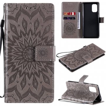 OnePlus 8T Embossed Sunflower Wallet Magnetic Stand Case Gray