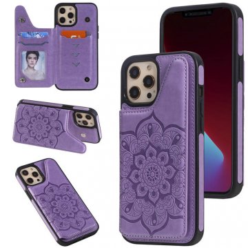 iPhone 12 Pro Max Embossed Wallet Magnetic Stand Case Purple