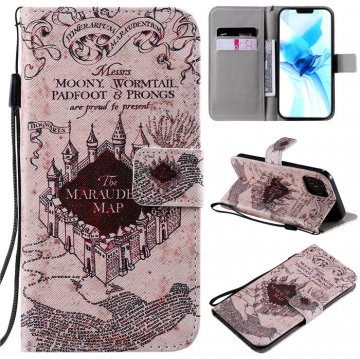iPhone 12 Pro Embossed Castle The Marauders Map Wallet Magnetic Stand Case
