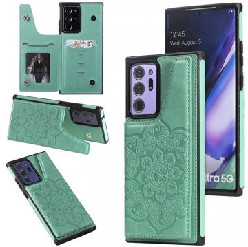 Samsung Galaxy Note 20 Ultra Embossed Wallet Magnetic Stand Case Green