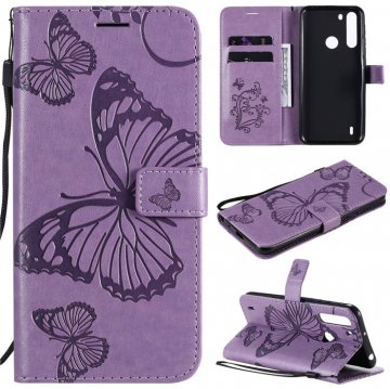 Motorola One Fusion Embossed Butterfly Wallet Magnetic Stand Case Purple