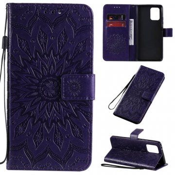 Samsung Galaxy A91/S10 Lite Embossed Sunflower Wallet Stand Case Purple