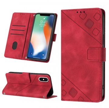 Skin-friendly iPhone X/XS Wallet Stand Case with Wrist Strap Red