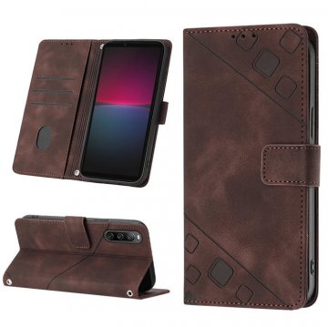 Skin-friendly Sony Xperia 10 IV Wallet Stand Case with Wrist Strap Coffee
