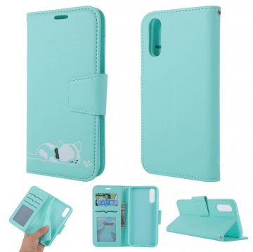 Huawei P20 Cat Pattern Wallet Magnetic Stand Case Mint
