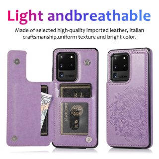 Mandala Embossed Samsung Galaxy S20 Ultra Case with Card Holder Purple