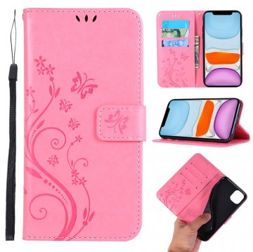 iPhone 11 Butterfly Pattern Wallet Magnetic Stand PU Leather Case Pink
