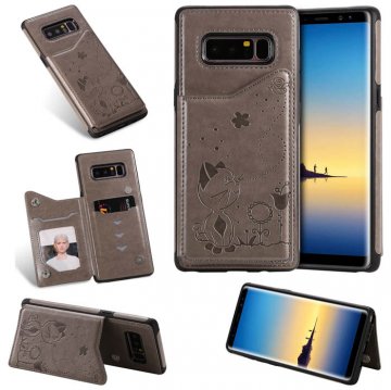 Samsung Galaxy Note 8 Bee and Cat Card Slots Stand Cover Gray