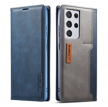 LC.IMEEKE Samsung Galaxy S21 Ultra Wallet Magnetic Stand Case with Card Slots Blue