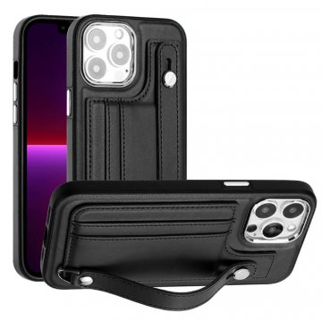 Wrist Design Card Holder TPU + PU Leather Phone Case Black