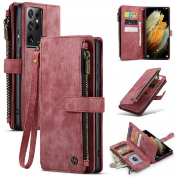 CaseMe Samsung Galaxy S21 Ultra Wallet Kickstand Case Red