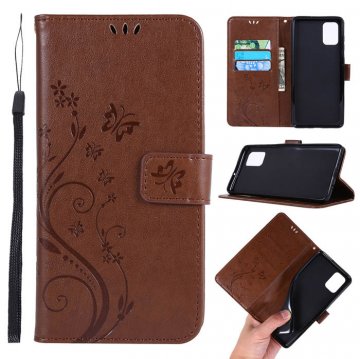 Samsung Galaxy A71 Butterfly Pattern Wallet Magnetic Stand Case Brown