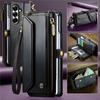 CaseMe Samsung Galaxy Z Fold7 Wallet Case with Crossbody Strap, RFID Blocking & Wireless Charging Support Black