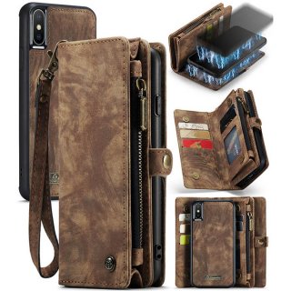 CaseMe iPhone XS Max Zipper Wallet Case with Wrist Strap Coffee