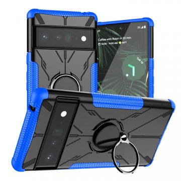 Google Pixel 6 Pro Hybrid Rugged Ring Kickstand Case Blue