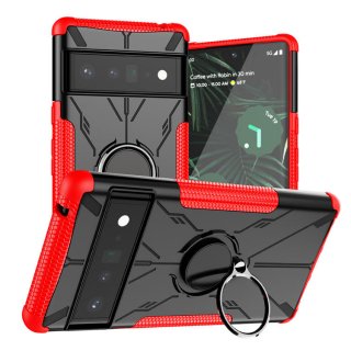 Google Pixel 6 Pro Hybrid Rugged Ring Kickstand Case Red