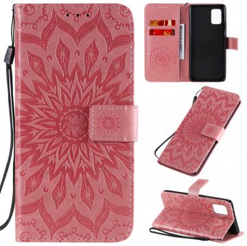 Samsung Galaxy A71 5G Embossed Sunflower Wallet Stand Case Pink