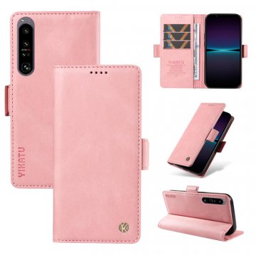 YIKATU Sony Xperia 1 IV Skin-touch Wallet Kickstand Case Pink